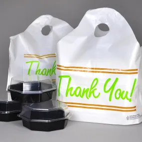 16.5" x 14"   6"BG 1.25 mil Printed "Thank You" Take Out Bag w/ Wave Top Handle, 500/CS