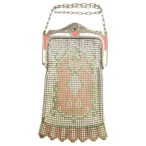 1920s Whiting and Davis Floral Enamel Mesh Purse