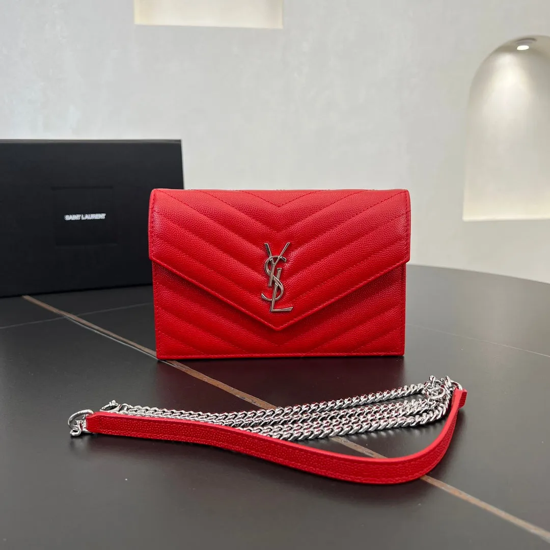 19cm red silver chain ball patterned leather envelope 393953