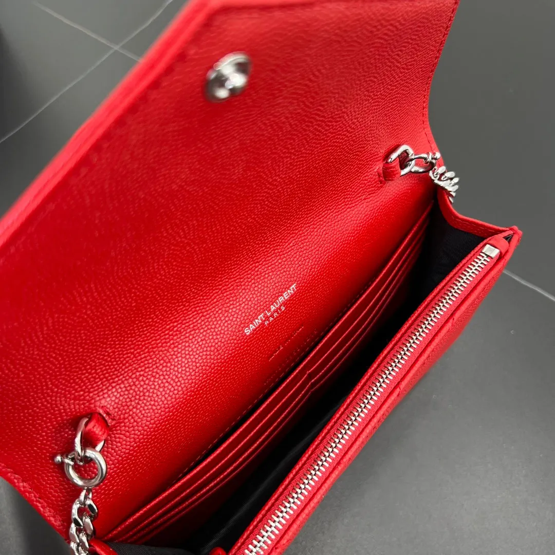 19cm red silver chain ball patterned leather envelope 393953