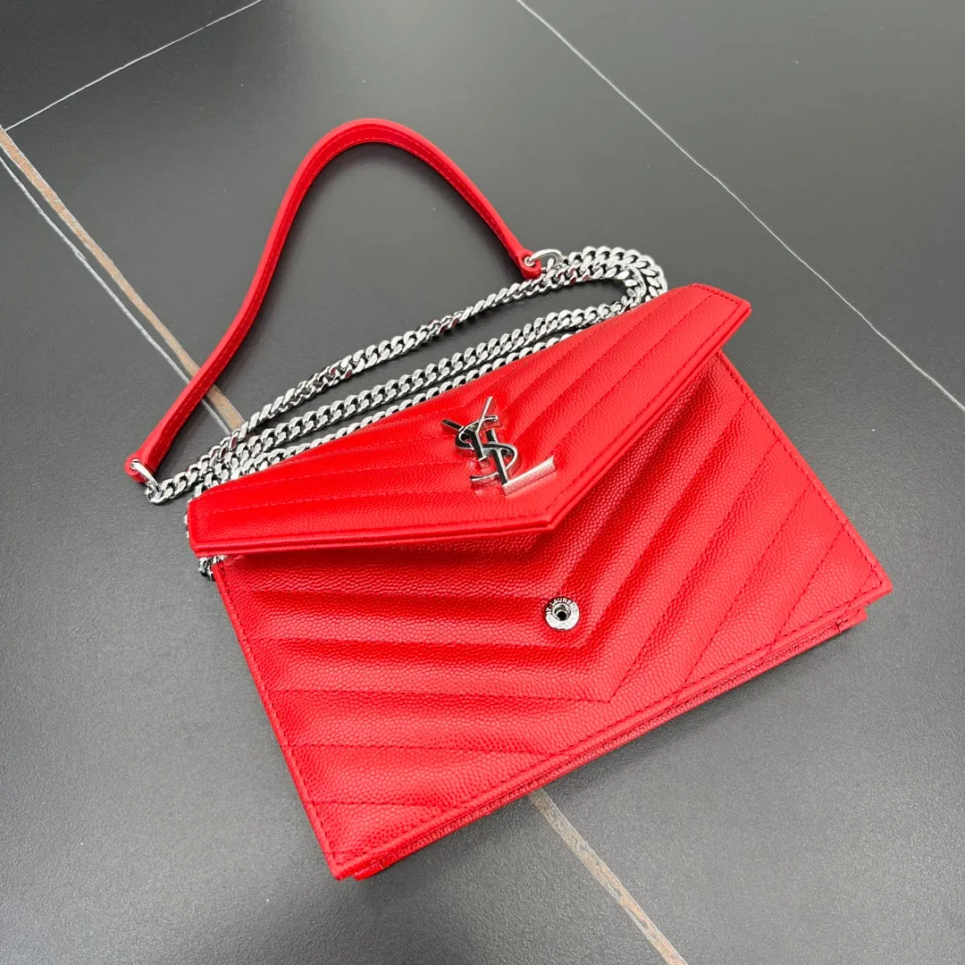 19cm red silver chain ball patterned leather envelope 393953