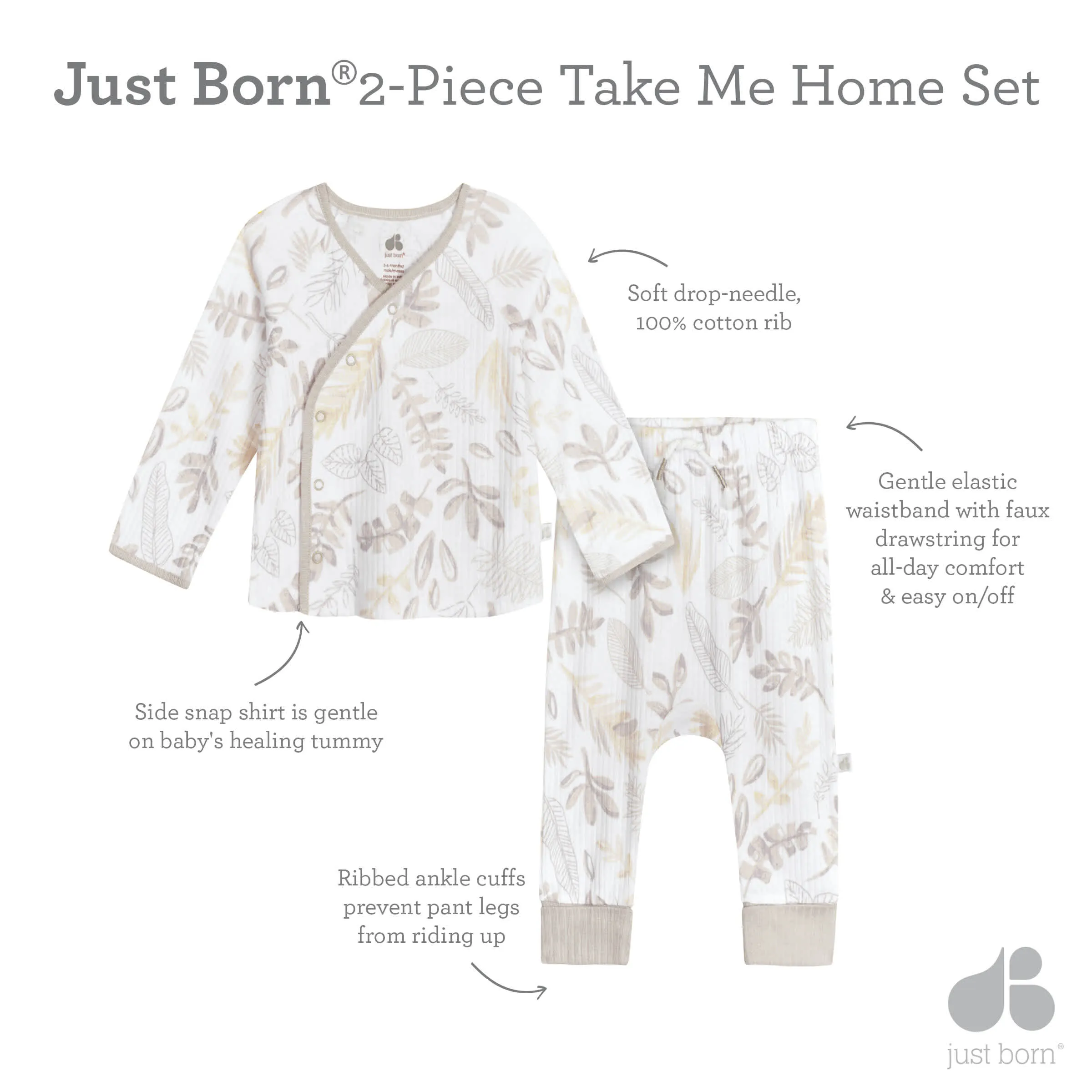 2-Piece Baby Neutral Natural Leaves Take Me Home Set