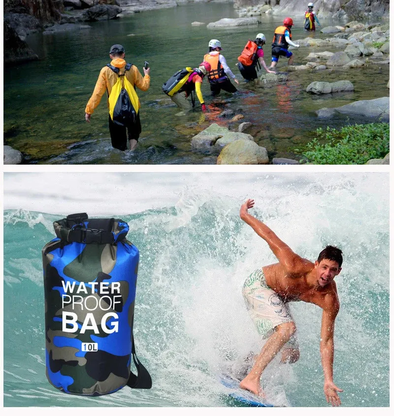 2/5/10/15/20/30L Outdoor Camouflage Waterproof Portable Rafting Diving Dry Bag Sack PVC Coated Swimming Bags for River Trekking