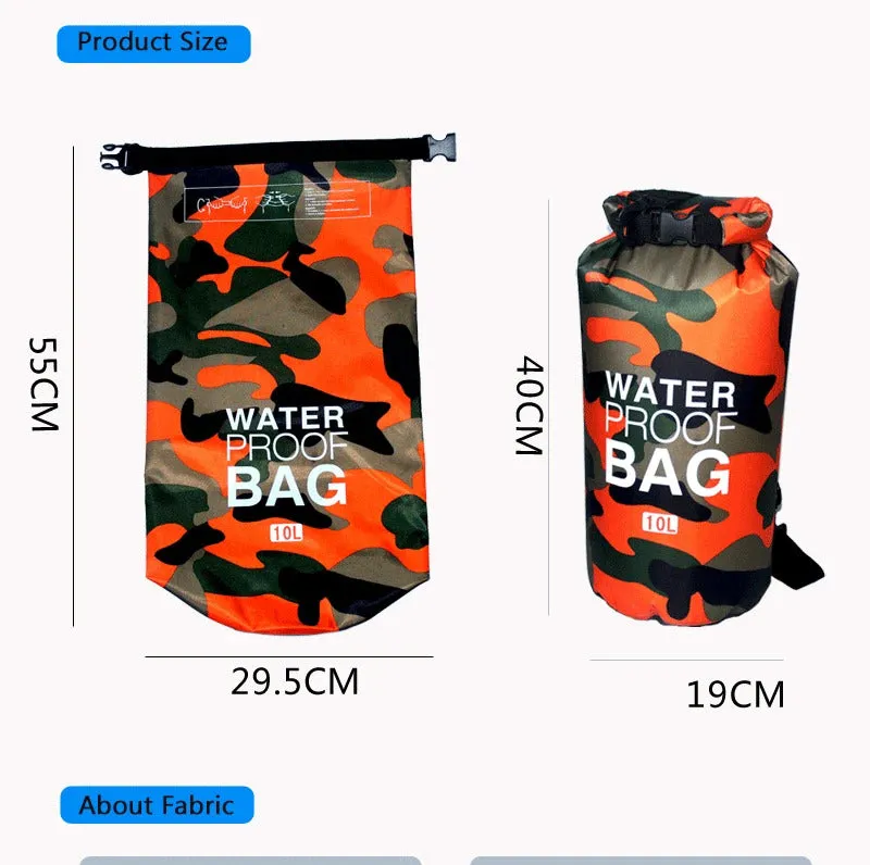 2/5/10/15/20/30L Outdoor Camouflage Waterproof Portable Rafting Diving Dry Bag Sack PVC Coated Swimming Bags for River Trekking