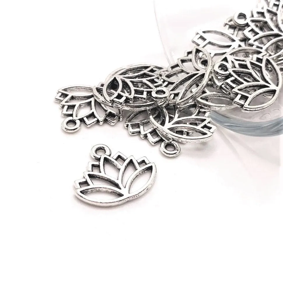 4, 20 or 50 Pieces: Antique Silver Lotus Flower Charms