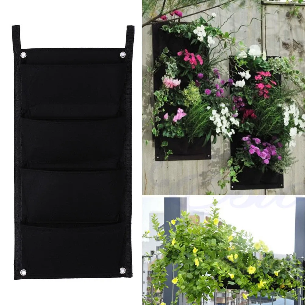 4 Pockets Hanging Vertical Garden Wall Planter Bag