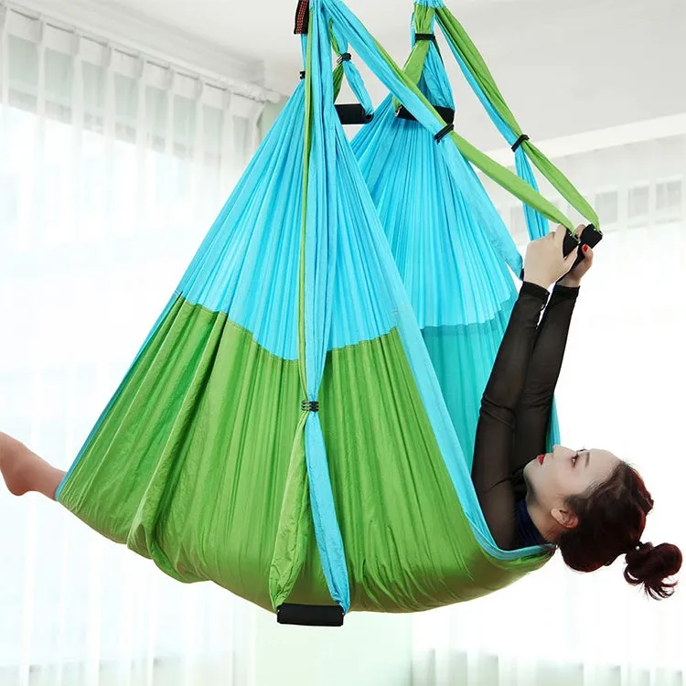 6 Handles Bodybuilding Handstand Inelasticity Aerial Yoga Hammock(Blue Green)