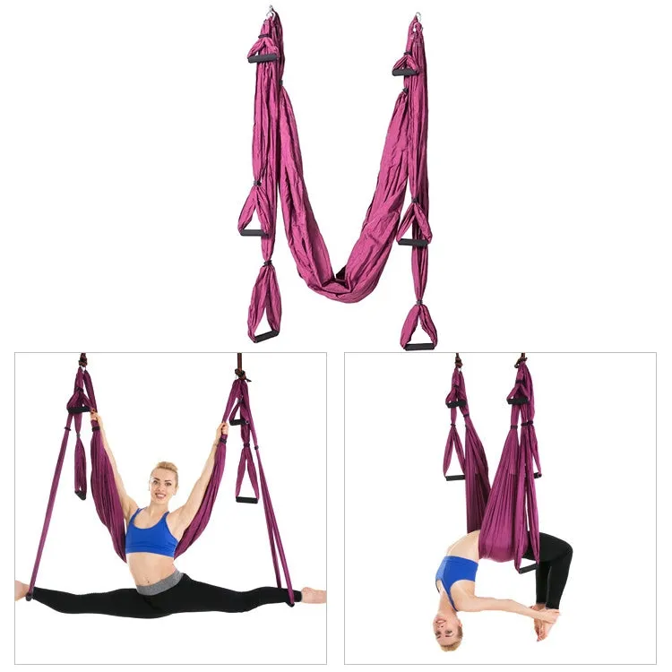 6 Handles Bodybuilding Handstand Inelasticity Aerial Yoga Hammock(Dark Purple)