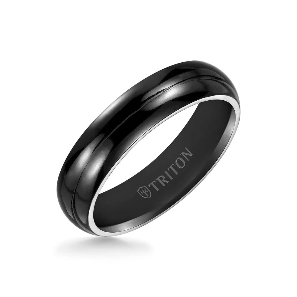 6MM Titanium Ring - Domed Black Satin Center and Bevel Edge