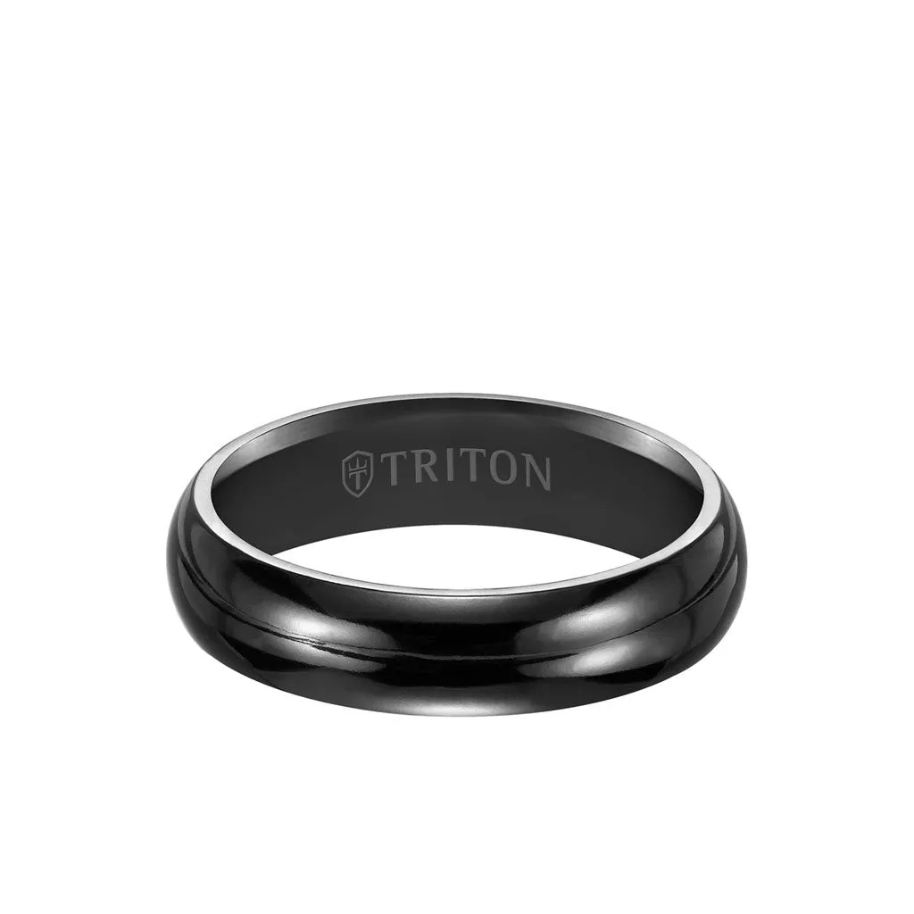 6MM Titanium Ring - Domed Black Satin Center and Bevel Edge