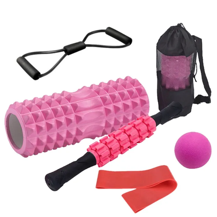 6pcs/set Crescent Hollow Foam Roller Yoga Column Set Fitness Muscle Relaxation Massager Set(33cm Pink)