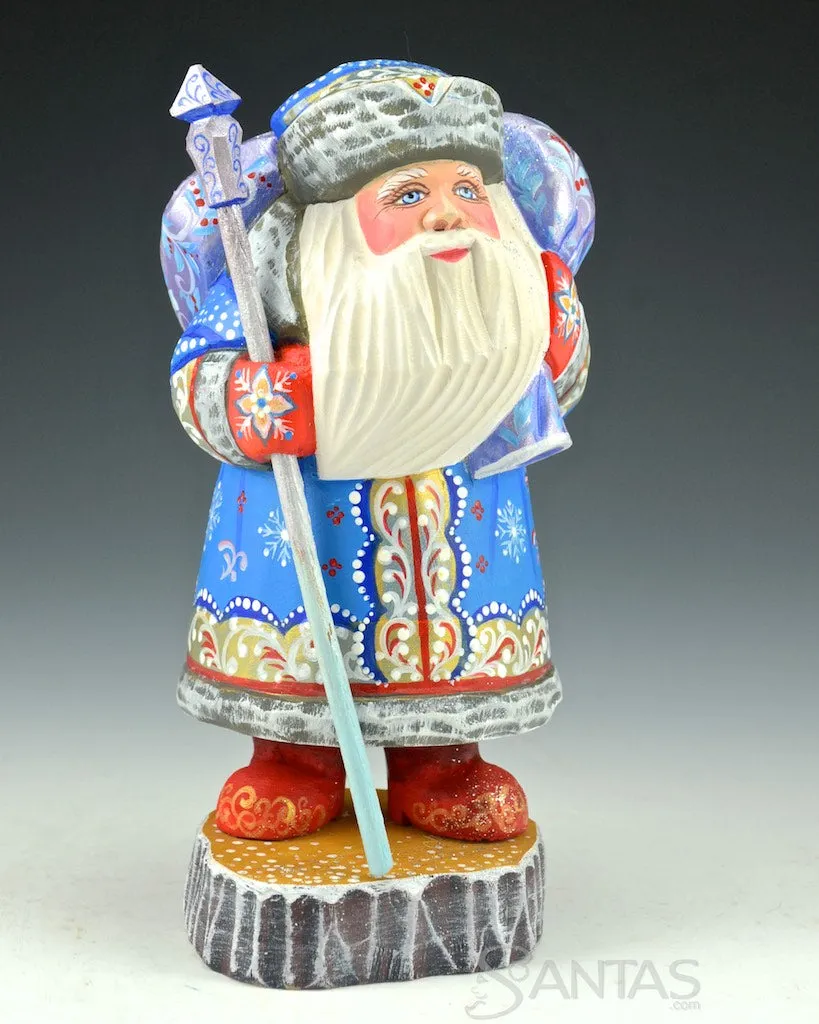 7 inch Blue Santa with Troika Scene