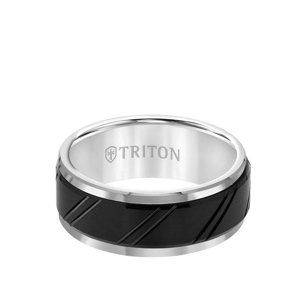 9MM Tungsten Carbide Ring - Diagonal Cut Center and Bevel Edge