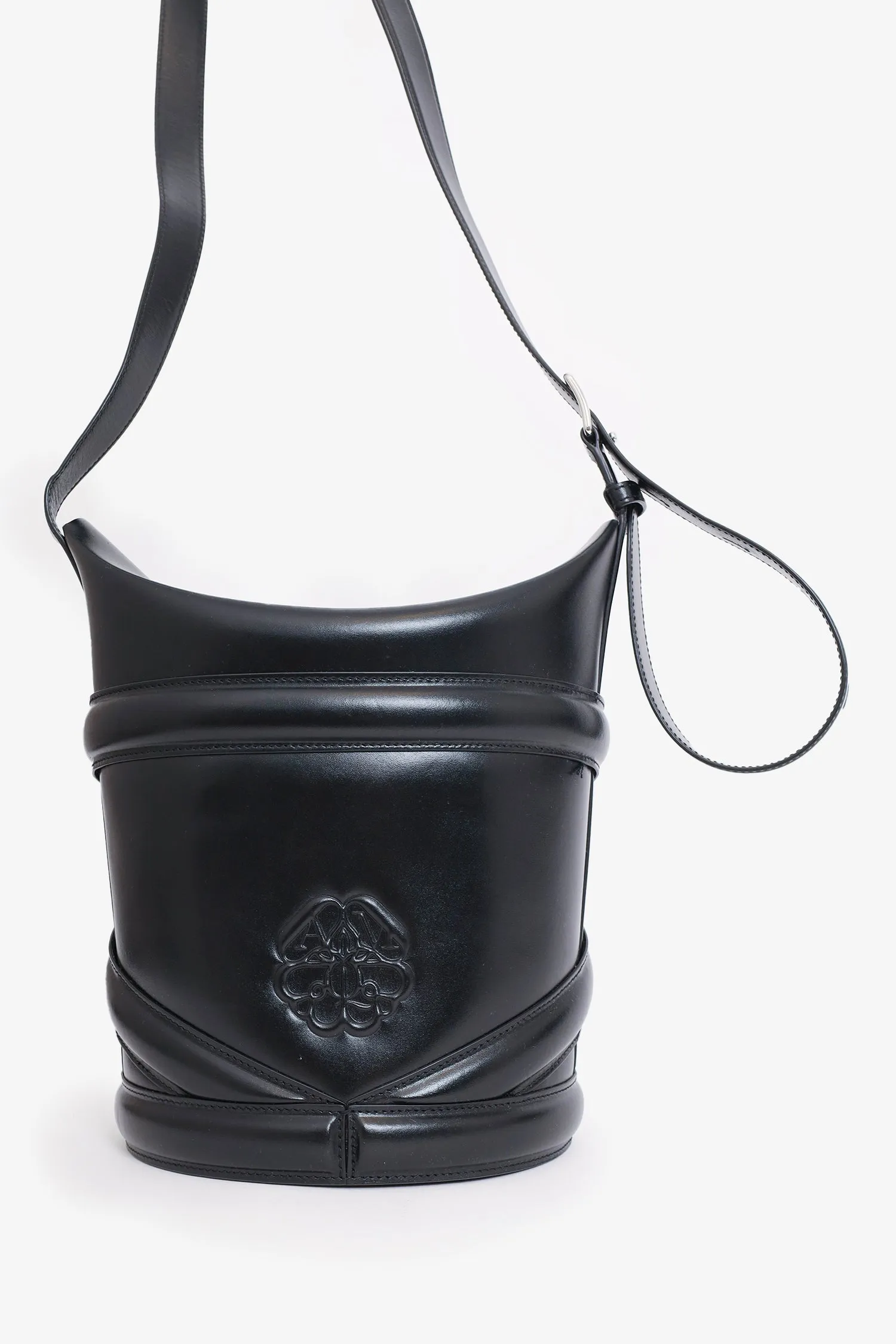 Alexander McQueen Black Leather The Curve Bucket Bag