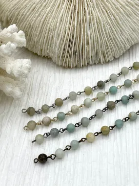 AMAZONITE GEMSTONE 1 meter (39") Rosary Chain, Beaded Chain, Bronze, Gold, Silver, Gun Metal. 6mm round gemstone beads, Fast ship