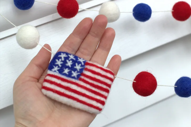 American Flag Garland with Felt Balls- Swirls & Dots