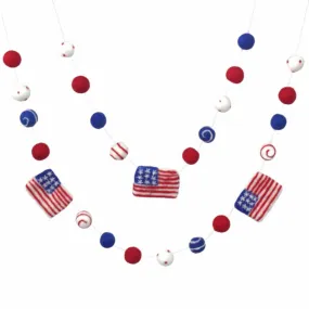 American Flag Garland with Felt Balls- Swirls & Dots