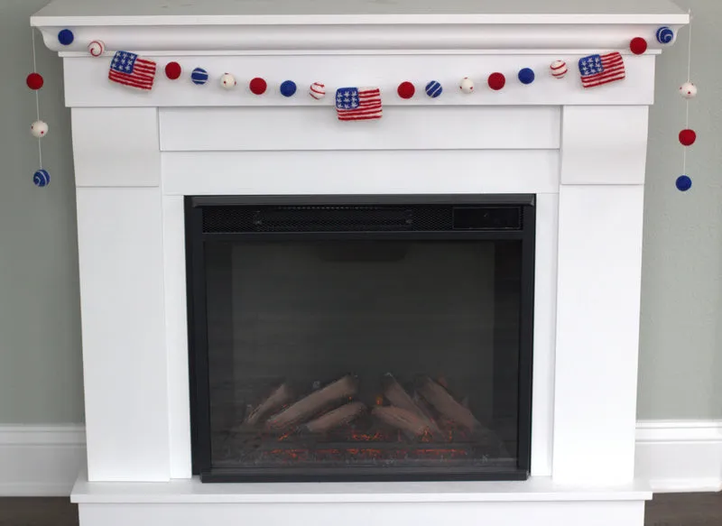 American Flag Garland with Felt Balls- Swirls & Dots