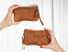 Antheia mini wallet - Brown pebbled leather