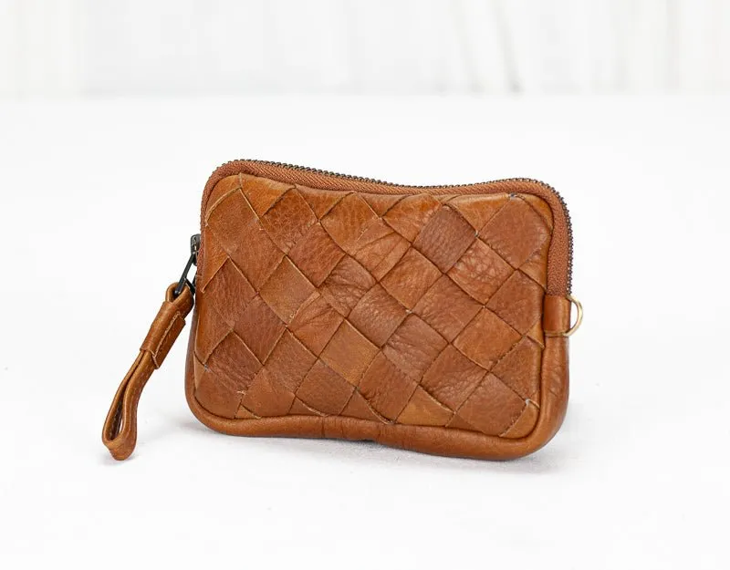 Antheia mini wallet - Brown pebbled leather