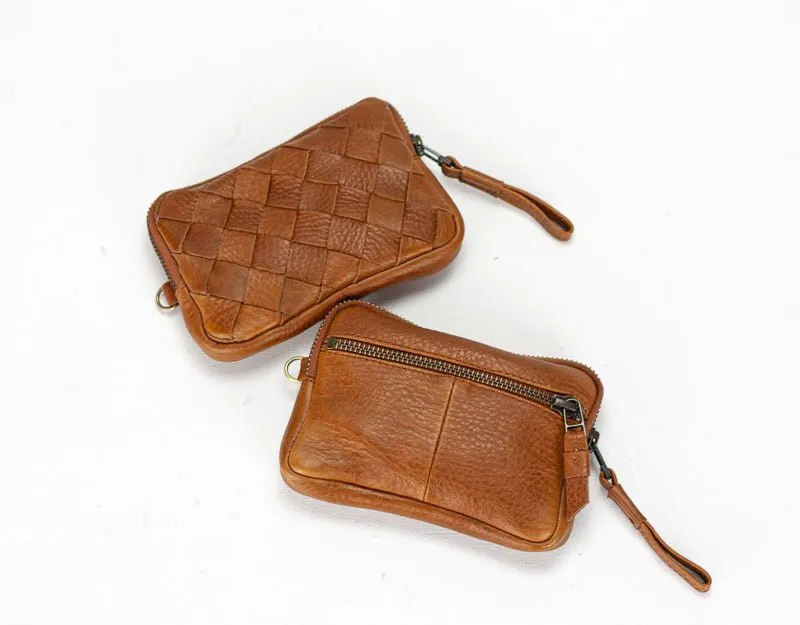 Antheia mini wallet - Brown pebbled leather