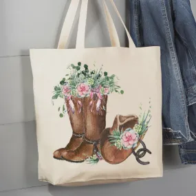 Avery Lane Cowboy Boots Flowers Canvas Bag-3576 SS24