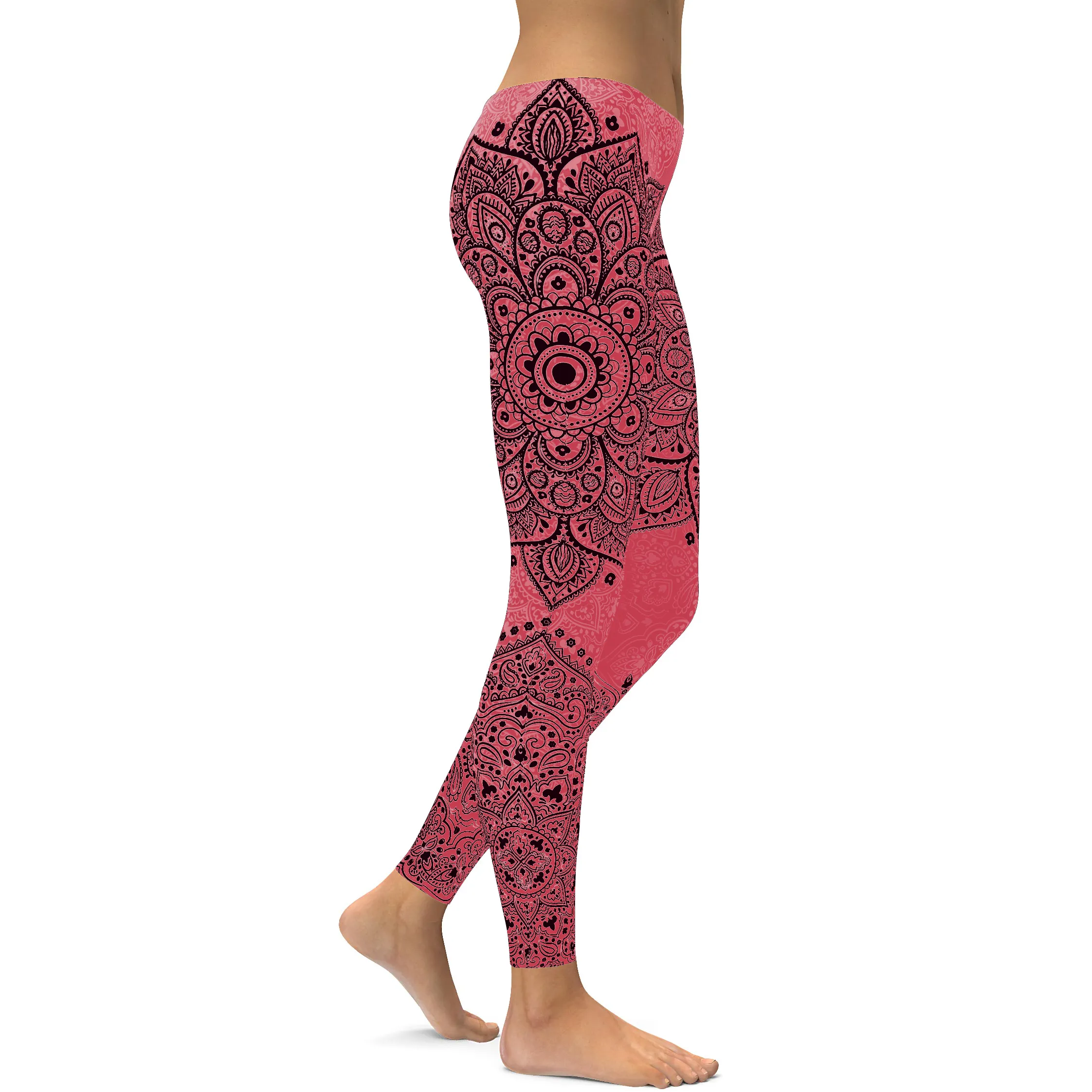 Baby Pink with Black Mandala Leggings