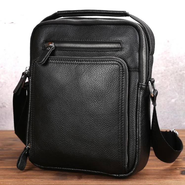 BADASS Black LEATHER MENS Ipad Vertical SIDE BAG COURIER BAG Vertical MESSENGER BAG FOR MEN