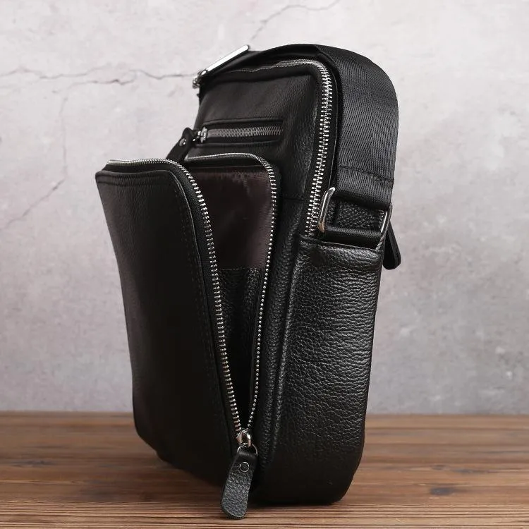 BADASS Black LEATHER MENS Ipad Vertical SIDE BAG COURIER BAG Vertical MESSENGER BAG FOR MEN