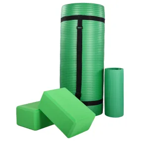 BalanceFrom 71"x24" Anti Tear Yoga Mat w/Strap, Knee Pad & Blocks, Green (Used)