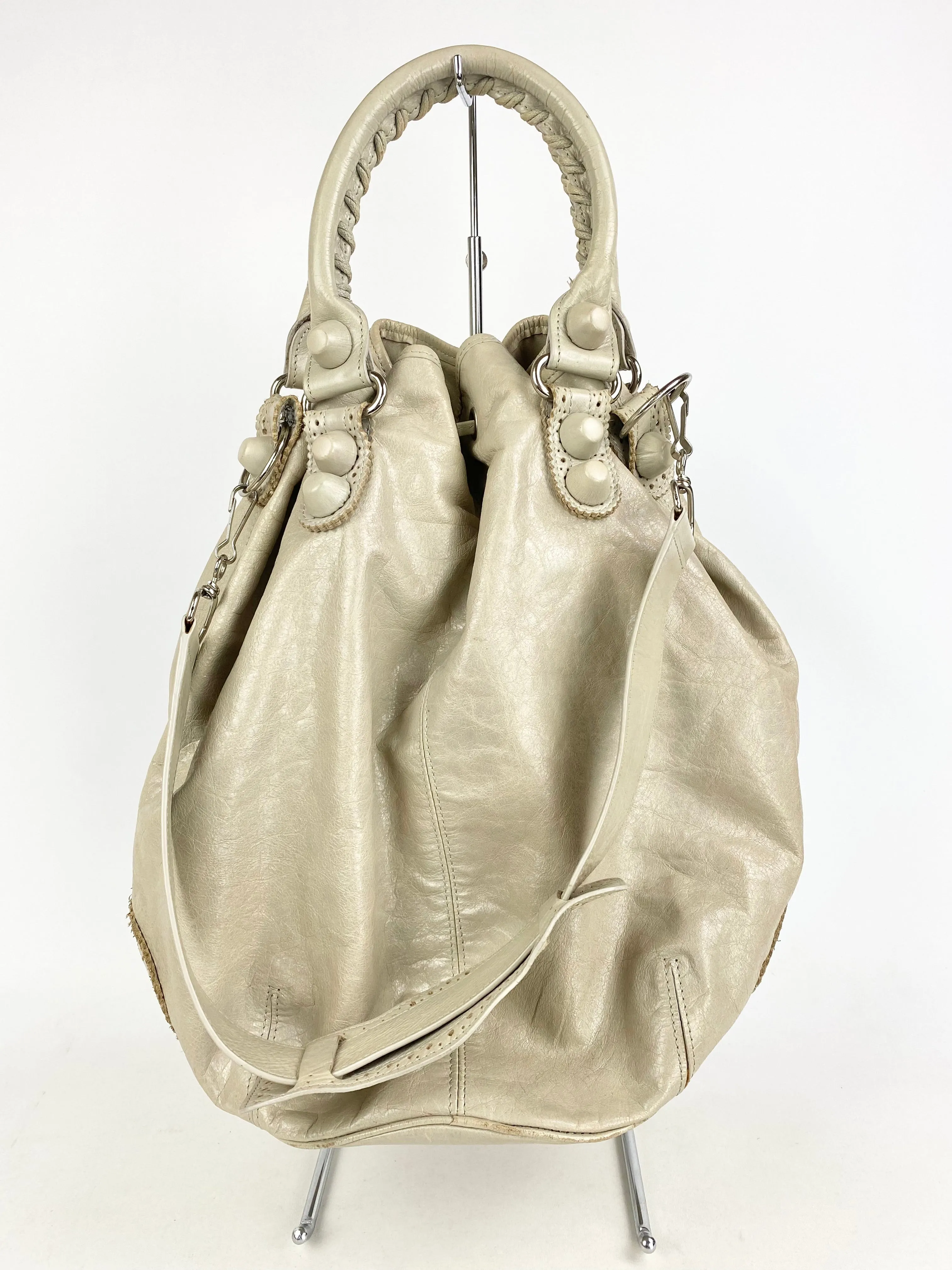 Balenciaga Paris Large Leather Brogue Drawstring Bag