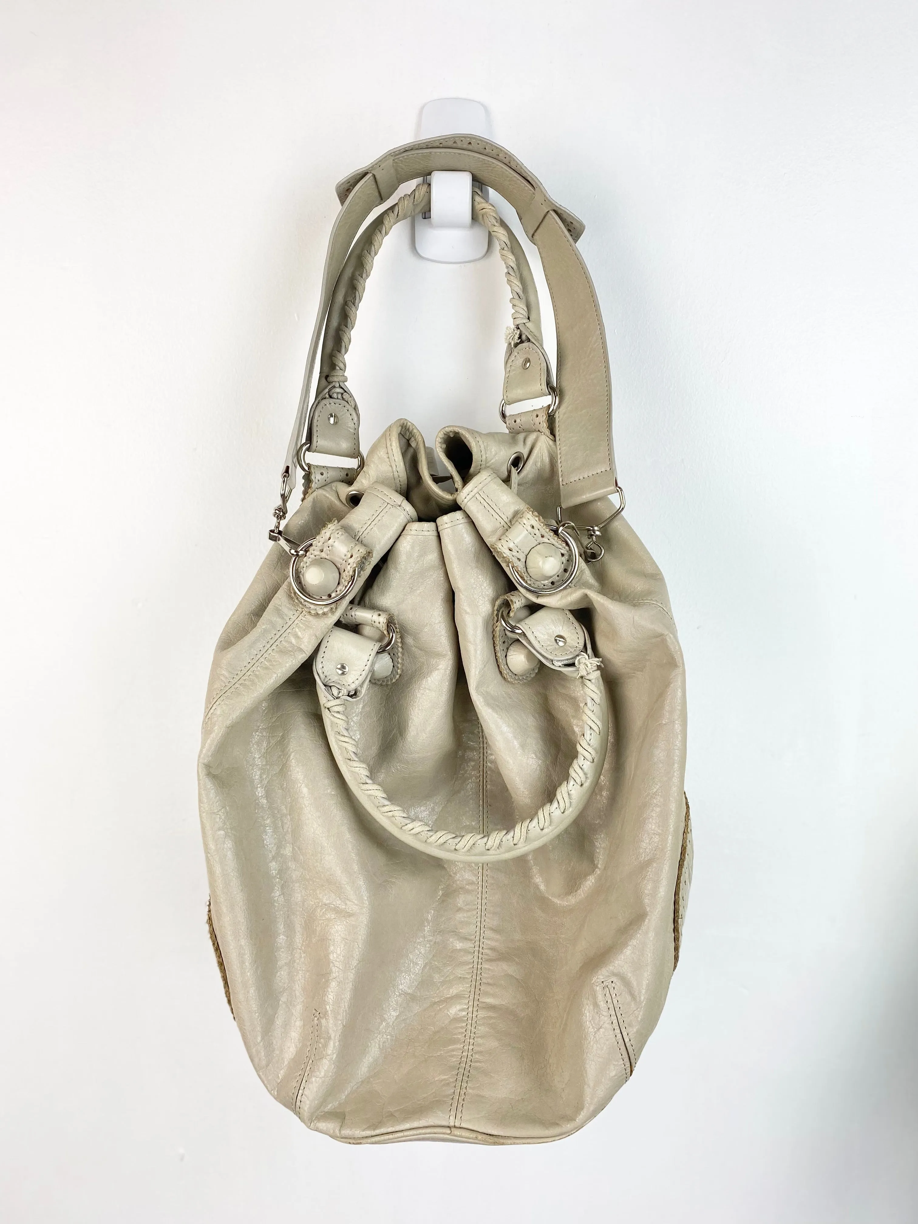 Balenciaga Paris Large Leather Brogue Drawstring Bag