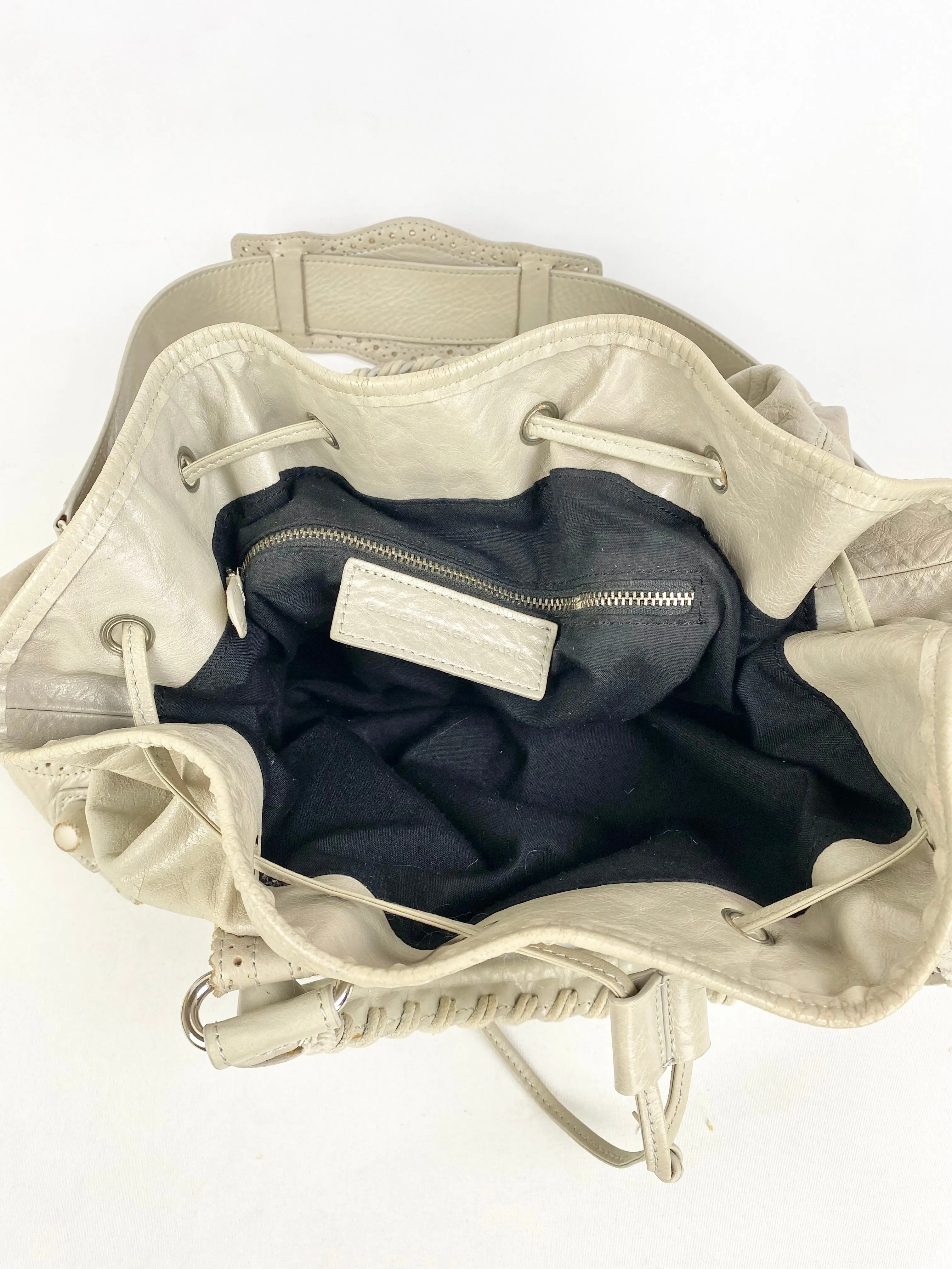 Balenciaga Paris Large Leather Brogue Drawstring Bag