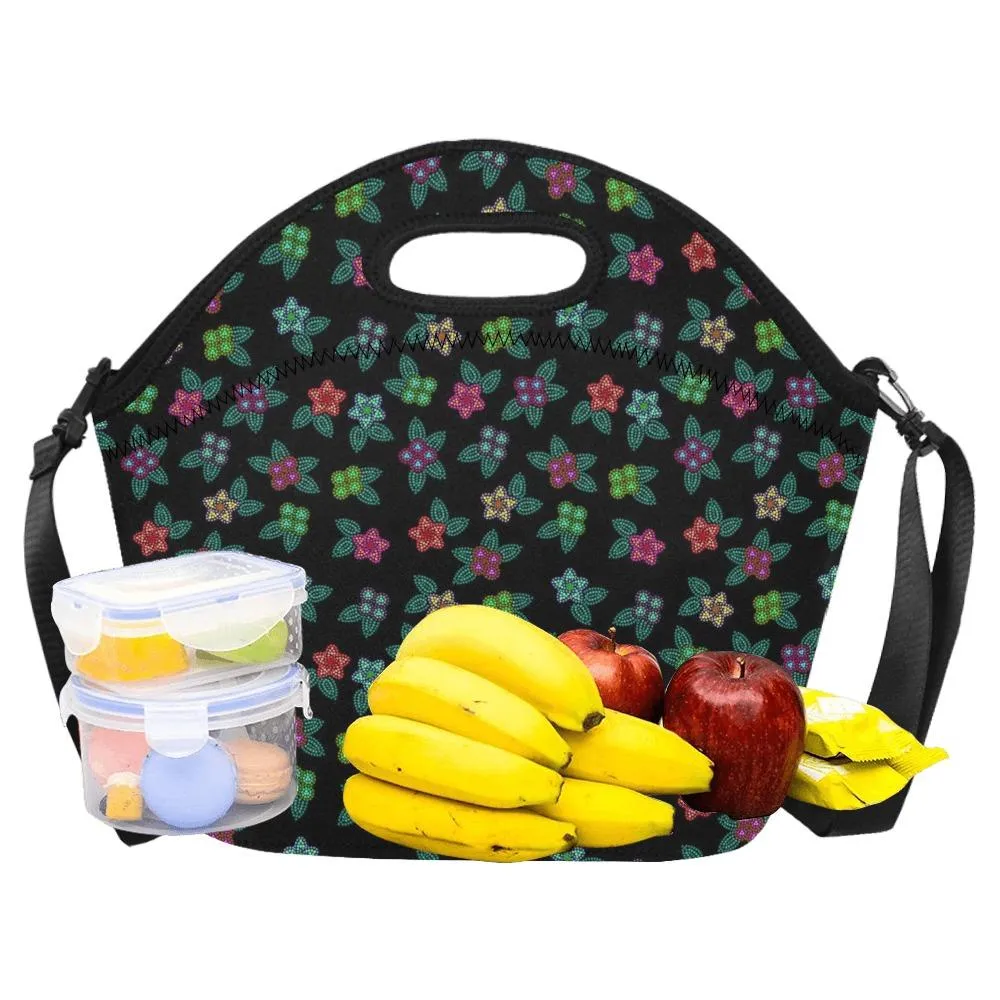 Berry Flowers Black Neoprene Lunch Bag/Large