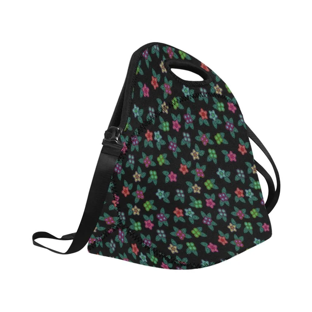 Berry Flowers Black Neoprene Lunch Bag/Large