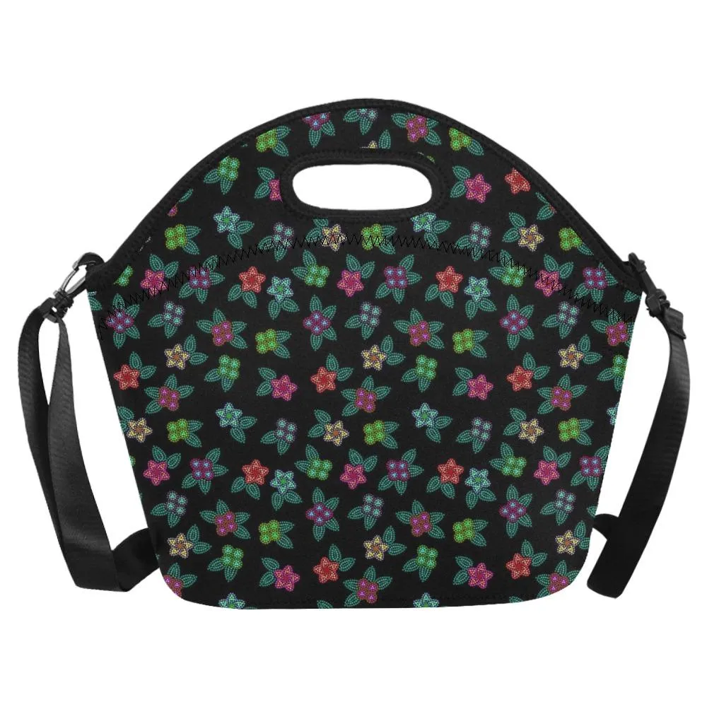 Berry Flowers Black Neoprene Lunch Bag/Large