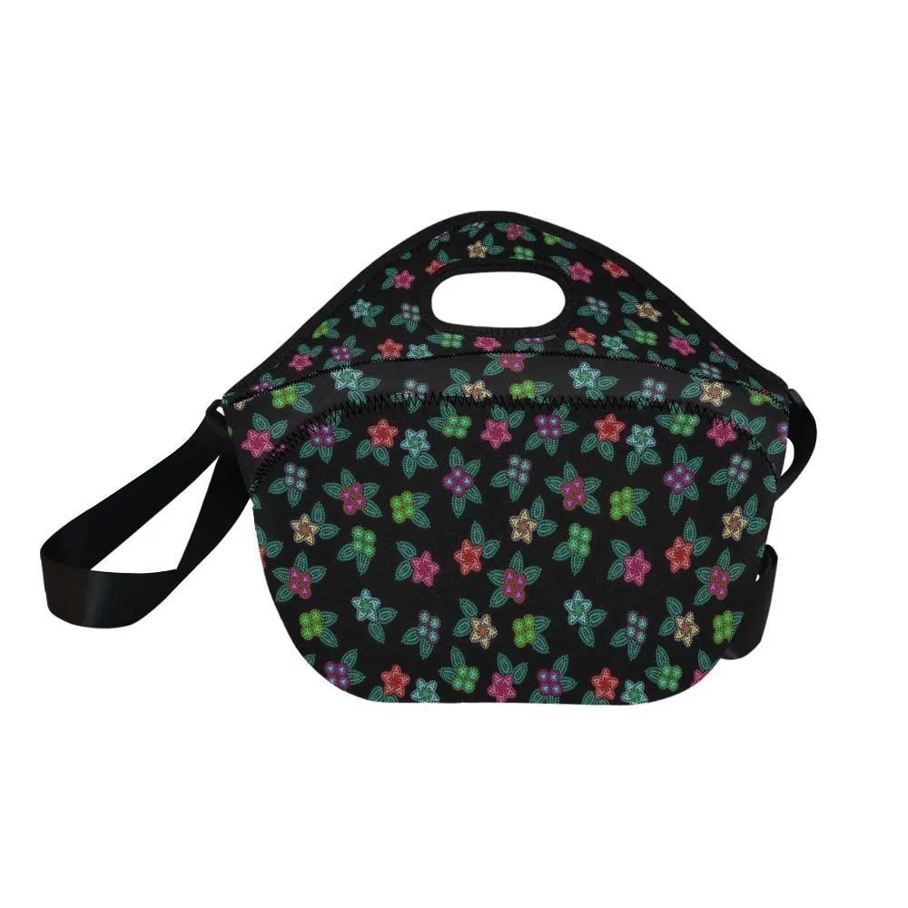 Berry Flowers Black Neoprene Lunch Bag/Large