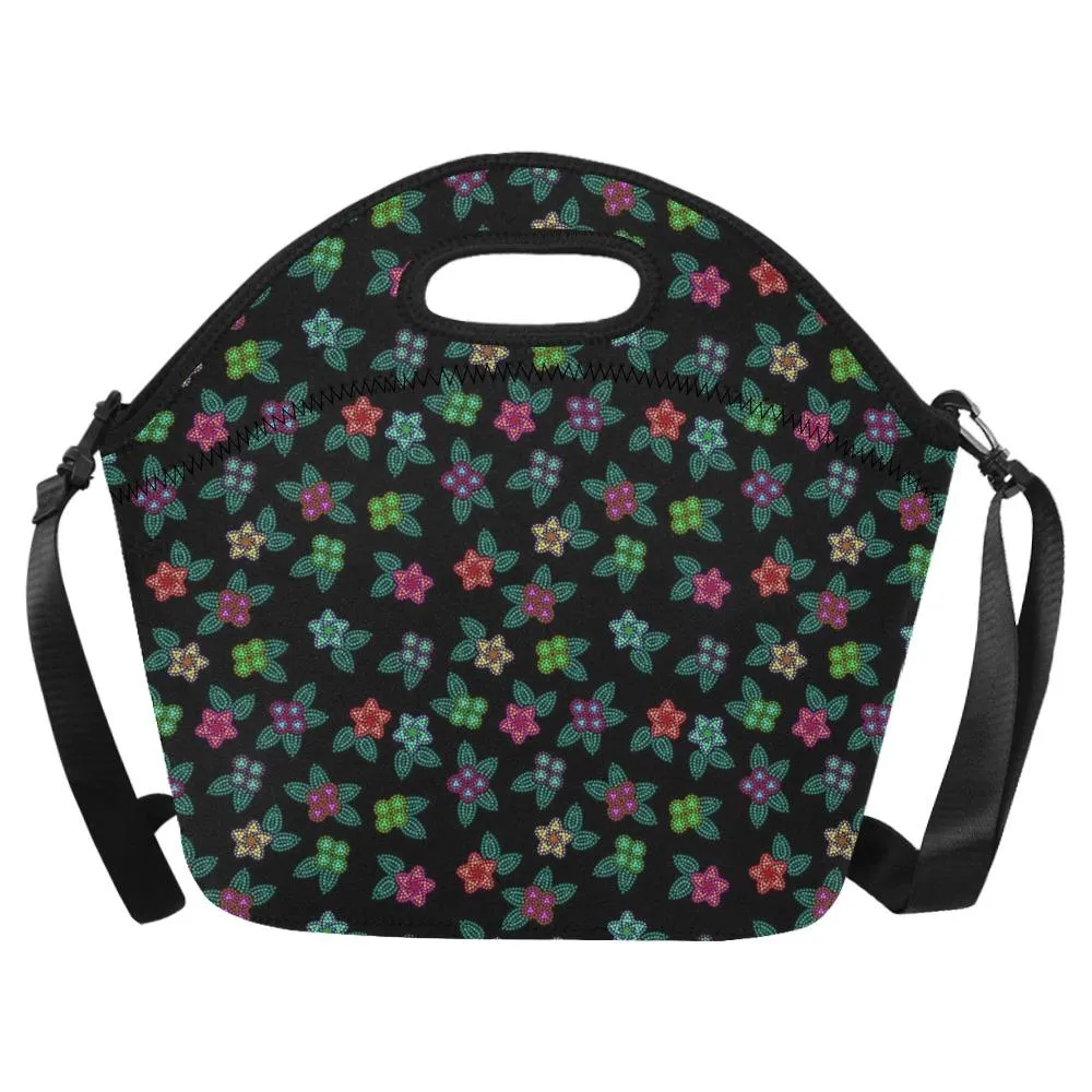 Berry Flowers Black Neoprene Lunch Bag/Large