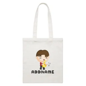 Birthday Music Band Boy Playing Saxophone Addname White Canvas Bag