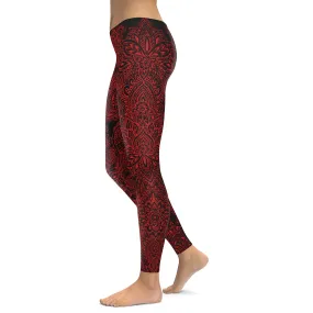 Black and Red Henna Tattoo Leggings