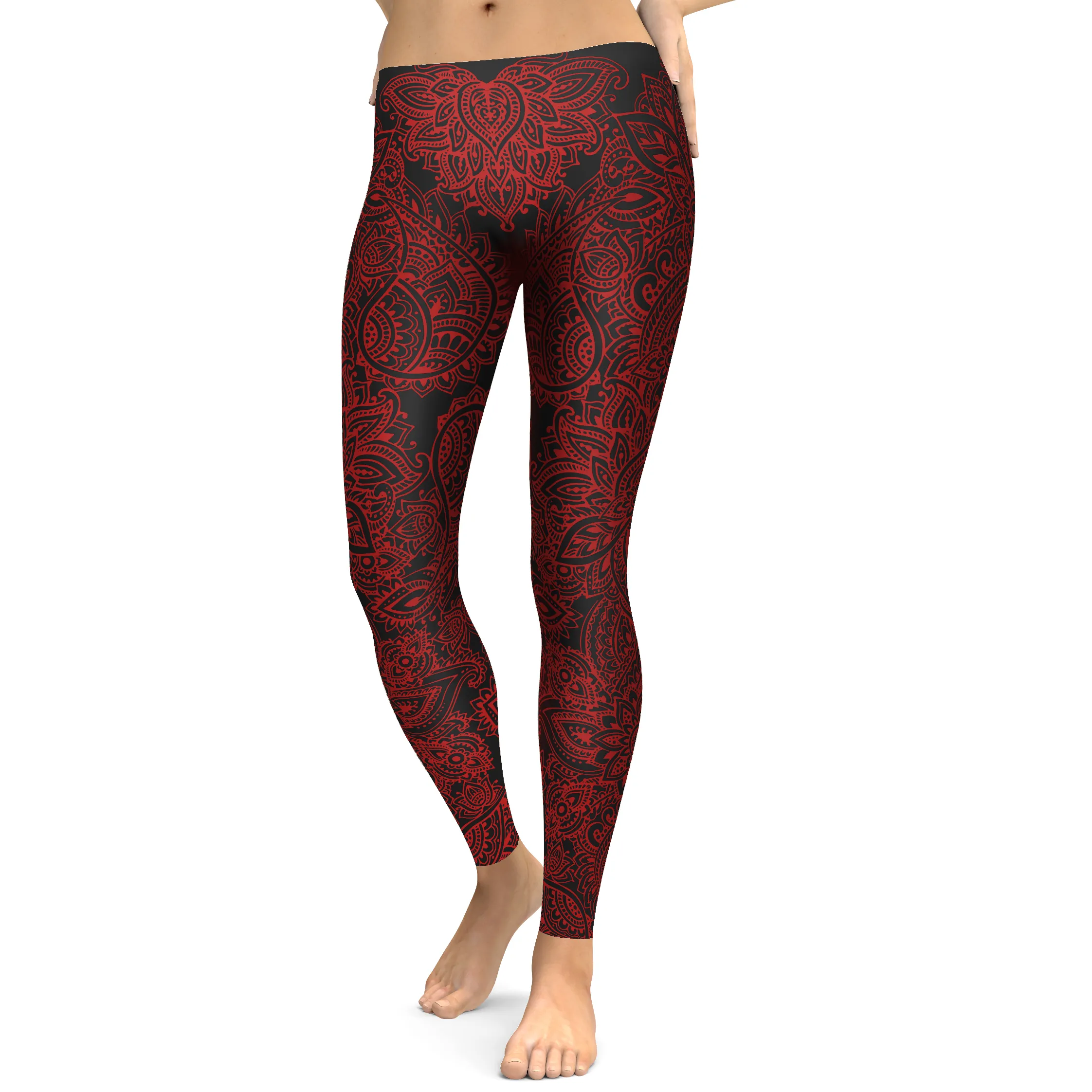 Black and Red Henna Tattoo Leggings