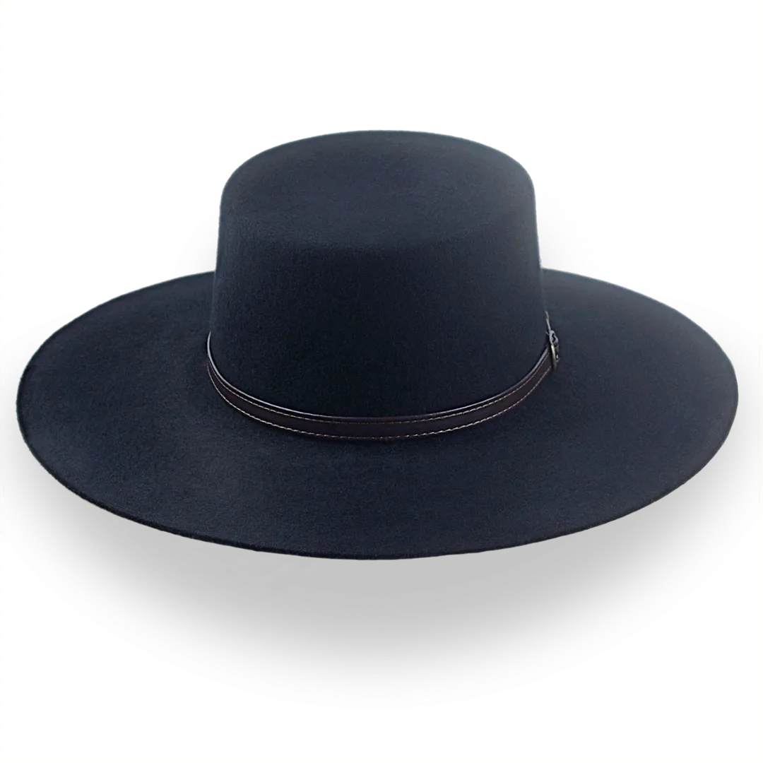 Black Flat Crown Cowboy Hat in Premium Wool Felt | The Galloper