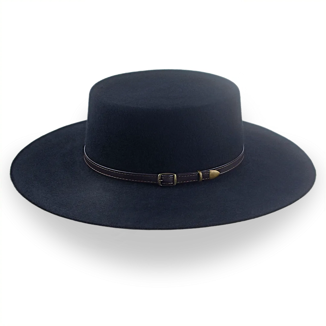 Black Flat Crown Cowboy Hat in Premium Wool Felt | The Galloper