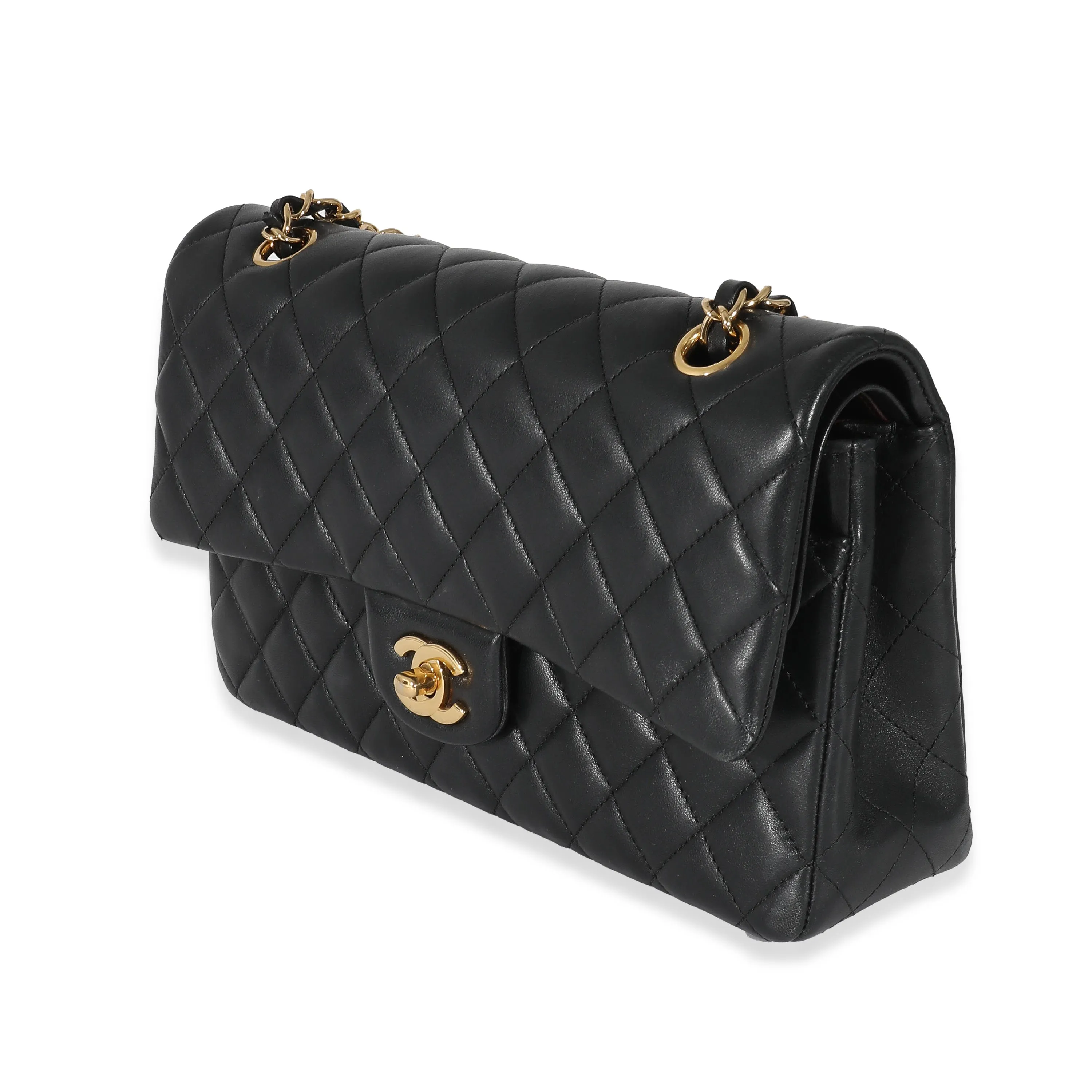 Black Lambskin Medium Classic Double Flap Bag