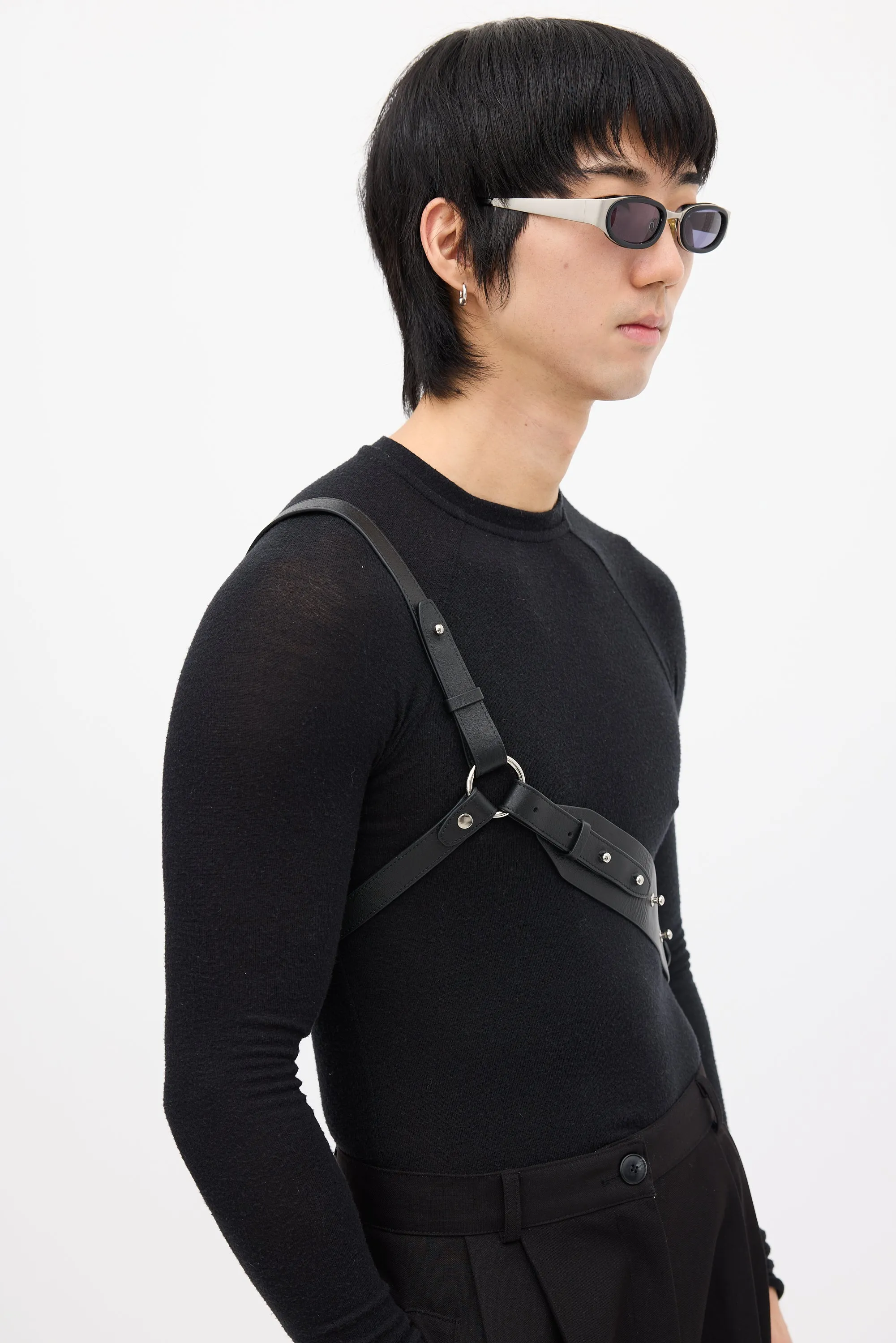 Black Leather Phone Sling Harness Bag