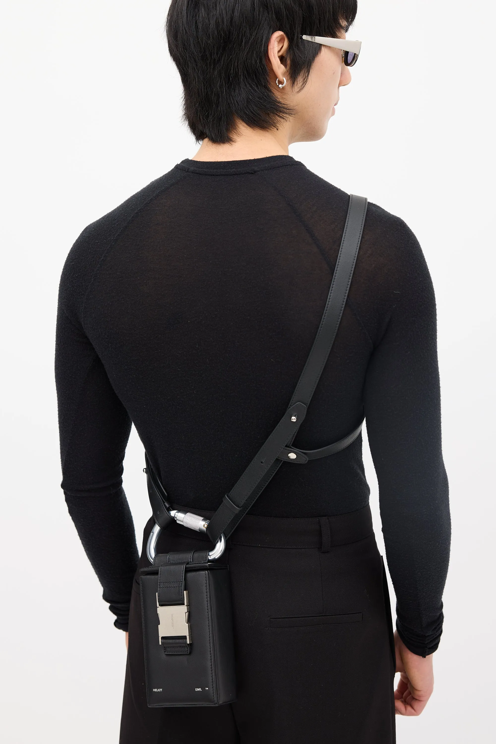 Black Leather Phone Sling Harness Bag