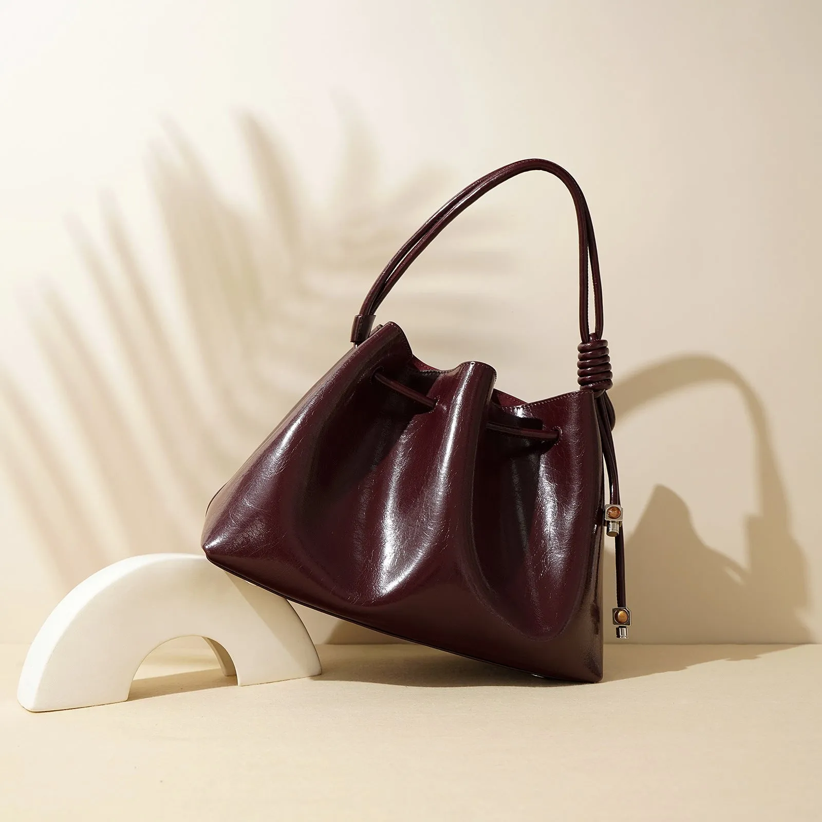 Black Patent Leather Bucket Bag Black Leather Bucket Handbag