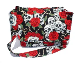 Black Skulls, Roses and Thorns Messenger Bag