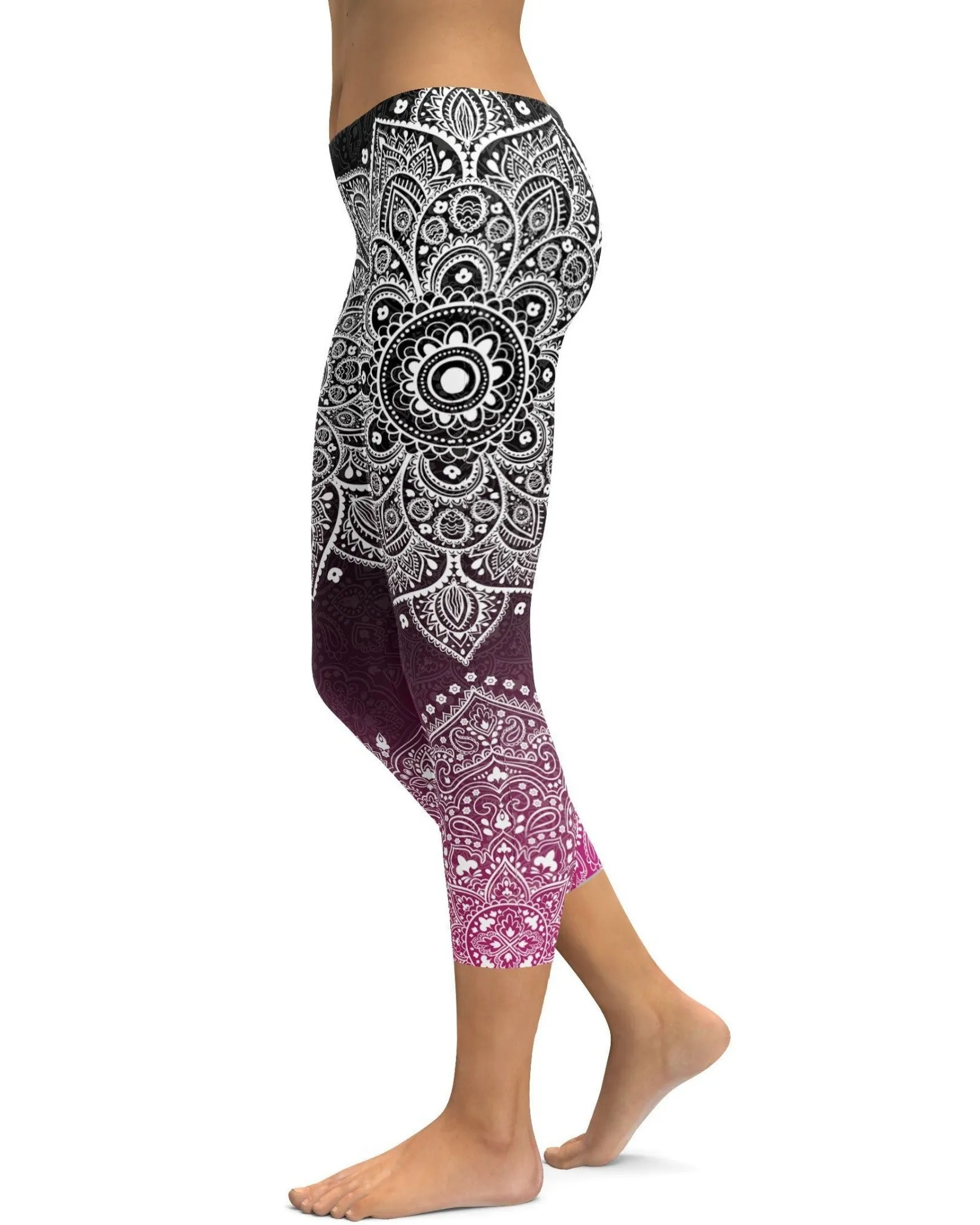 Black to Pink Mandala Capris