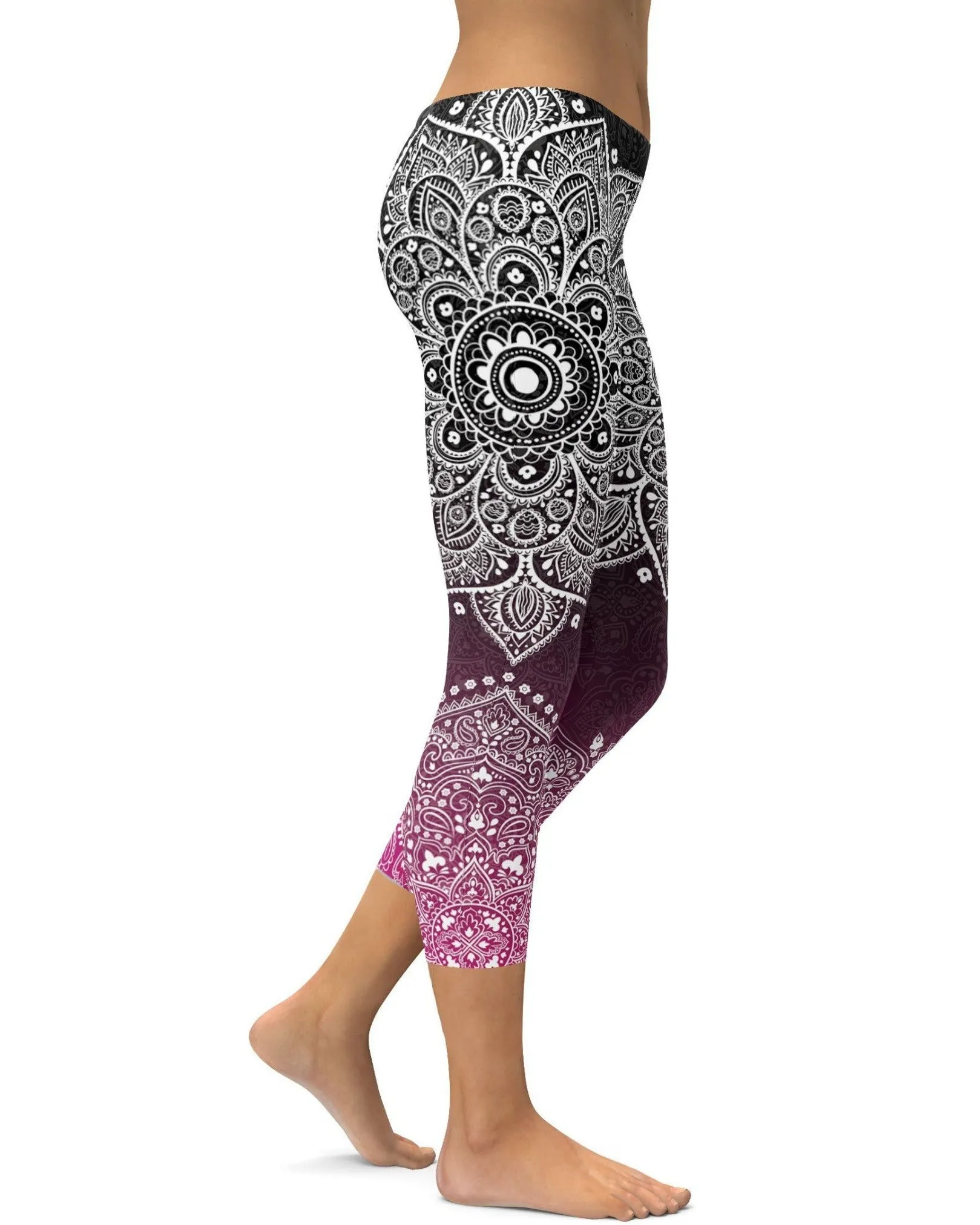 Black to Pink Mandala Capris